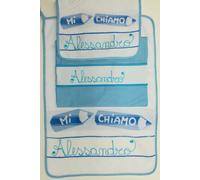Set asilo 3 pezzi con NOME bavaglino salviettina sacca Made in Italy in 4 COLORI