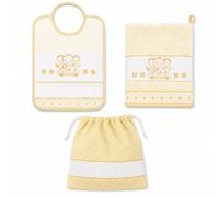 Set Asilo 3 Pezzi in Cotone con Tela Aida da Ricamare, Giallo, Elefantino