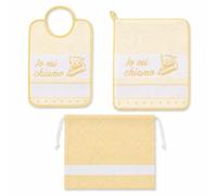 Set Asilo 3 Pezzi in Cotone con Tela Aida da Ricamare, Giallo, Io mi chiamo