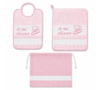 Set Asilo 3 Pezzi in Cotone con Tela Aida da Ricamare, Rosa, Io mi chiamo