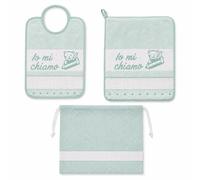 Set Asilo 3 Pezzi in Cotone con Tela Aida da Ricamare, Verde, Io mi chiamo