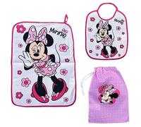 Set asilo 3 pezzi Minnie, Disney, bavaglino e tovaglietta con retro plastificato, sacca, completo per il pranzo