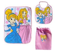 Set asilo 3 pezzi Principesse, Disney, bavaglino e tovaglietta con retro plastificato, sacca, completo per il pranzo