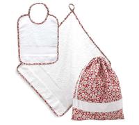 Set Asilo da ricamare a Punto Croce, 3 Pezzi, Sacchetto salvietta e bavaglia, Spugna Bianca con Tela Aida, Set per la Scuola Materna Fantasia Muso Orsetto (05 Rosa) (10 Rosso)