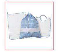 Set Asilo da Ricamare, Bavaglia 28x35,5 cm, Salvietta 35x50 cm, Sacchetto 34x41 cm, con Tela Aida (azzurro)