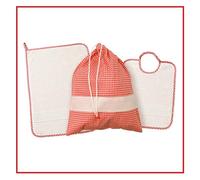 Set Asilo da Ricamare, Bavaglia 28x35,5 cm, Salvietta 35x50 cm, Sacchetto 34x41 cm, con Tela Aida (rosso)