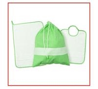Set Asilo da Ricamare, Bavaglia 28x35,5 cm, Salvietta 35x50 cm, Sacchetto 34x41 cm, con Tela Aida (verde)