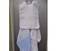 SET ASILO DA RICAMARE BAVAGLINO + ASCIUGHINO + SACCHETTO DMC AZZURRO