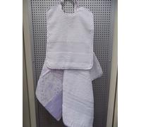 SET ASILO DA RICAMARE BAVAGLINO + ASCIUGHINO + SACCHETTO DMC LILLA