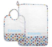Set asilo personalizzato con nome ricamato, Set asilo personalizzato, Set asilo 2 pezzi: Bavaglia e Salvietta in spugna con elastico ed inserto in tessuto (885.07 Palloncini azzurro)