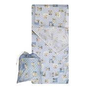 Set Asilo, Sacco nanna e sacchetto per Bimbo e Bimba da 2 a 6 Anni - Tessuto 100% Cotone Orsetti e Api Azzurro Copertina Asilo