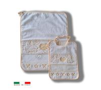 Set Asilo Scuola Materna Bavaglia più Salvietta Elefante 100% Cotone