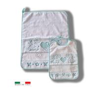 Set Asilo Scuola Materna Bavaglia più Salvietta Elefante 100% Cotone