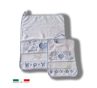 Set Asilo Scuola Materna Bavaglia più Salvietta Elefante 100% Cotone