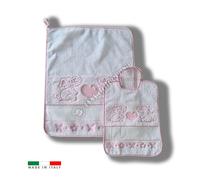 Set Asilo Scuola Materna Bavaglia più Salvietta Elefante 100% Cotone