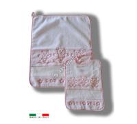 Set Asilo Scuola Materna Bavaglia più Salvietta Orsetto 100% Cotone