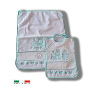 Set Asilo Scuola Materna Bavaglia più Salvietta Trenino 100% Cotone