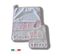 Set Asilo Scuola Materna Bavaglia più Salvietta Trenino 100% Cotone