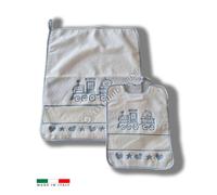 Set Asilo Scuola Materna Bavaglia più Salvietta Trenino 100% Cotone
