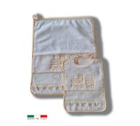 Set Asilo Scuola Materna Bavaglia più Salvietta Trenino 100% Cotone