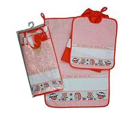 Set ASILO SCUOLA MATERNA da ricamare AMICI DEL BOSCO 3 pezzi: bavaglino spugna con elastico cm.28x32, asciugamano cm.40x55 con fascia in etamine + sacchetto Cotone 100% Made in Italy (ARANCIO)