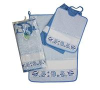 Set ASILO SCUOLA MATERNA da ricamare AMICI DEL BOSCO 3 pezzi: bavaglino spugna con elastico cm.28x32, asciugamano cm.40x55 con fascia in etamine + sacchetto Cotone 100% Made in Italy (AZZURRO)