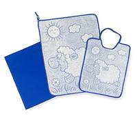 SET ASILO TRIS SACCO e ASCIUGAMANO e bavaglino WOOLY Scuola Materna - Blu