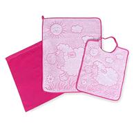 SET ASILO TRIS SACCO e ASCIUGAMANO e bavaglino WOOLY Scuola Materna - Rosa