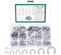 Set assortito di 520 clip elettroniche, misure assortite, clip con anello di fissaggio esterno E-clip, kit anello di apertura a scatto, clip a C in acciaio inox, clip di fissaggio a C, 13 misure