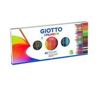 Set Astuccio Stilnovo Giotto con Temperamatite 50 Pz Pastelli a colori assortite in omaggio 4 penne Tratto cancellik blu rosso nero e verde