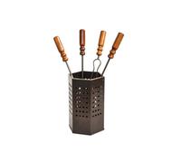 set camino Box cm 18x50h in acciaio 4 attrezzi utensili stufa caminetto