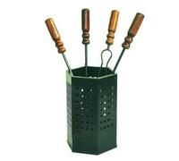 SET ATTREZZI CAMINO 4 PZ FERRO BATTUTO NERO CON SECCHIO cm..50h ø18 FERR 253383