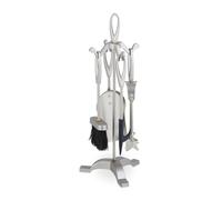 Relaxdays Set 5 Attrezzi da Camino o Stufa, Attizzatoio, Pala, Scopino Pinza Supporto Utensili Caminetto, Ferro, Argento, 54x21x20 cm