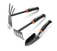 Set Attrezzi da Giardino, 3 pcs Cazzuole da Giardino, Compreso il trapianto di vanga, Utensili da Giardino, Acciaio al Carbonio, Attrezzi da Giardino, Attrezzi Giardino, Rastrello, Pianta
