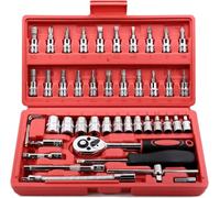 Set attrezzi da meccanico Set Di Chiavi A Cricchetto A Bussola Da 46 Pezzi Da 1/4 Di Pollice Con Set Di Bussole Metriche E Barra Di Estensione Per La Riparazione Automatica