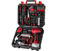 Set attrezzi elettrici 126 pezzi, trapano 8V, valigetta rossa, utensili DIY
