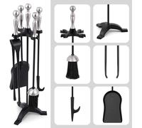 Set Attrezzi per Camino in Acciaio Ferro Mod. Sfera Cromo Caminetto Stufa Arredo