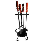 Set accessori utensili per camino caminetto 5pz con manico in legno cm Ø 25x65h
