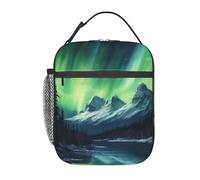 Set Aurora Boreale Paesaggio Invernale Borsa termica per il pranzo Ations - Borsa a tracolla carina con grande capacità, riutilizzabile, ideale per donne e uomini al lavoro, picnic, viaggi, ufficio