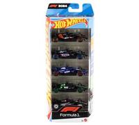 Hot Wheels Formula 1, Set da 5 macchinine auto da corsa, cinque veicoli die-cast in scala 1:64 con decorazioni dei team di corse di F1, giocattolo per bambini, 3+ anni, JFG58
