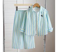 Set autunnale a righe giallo chiaro per bambini, semplice ed elegante, fresco e alla moda, camicia con decorazione logo cavallo nero, per il ritorno a scuola 6Y,7Y,8Y,4Y,5YA strisceTessuto