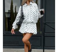 Set Autunno/Inverno Nuovo Giacca a Maniche Lunghe con Cerniera Davanti e Gonna a Forma di Bocciolo a Pois L,M,S,XSStampa CasualeTessuto intrecciato
