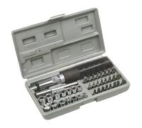 Set Avvitamento Con Inserti E Bussole Composizione: 1 Avvitatore Con Cricchetto Reversibile, 1 Prolunga Da Mm 100, 1 Adattatore Da 1/4', 7 Inserti T10 - T15 -T20 - T25 - T27 - T30 - T40, 3 Inserti A Taglio Mm. 5 - 6 - 7, 3 Inserti Ph Mm. 1 - 2 - 3, 2 Inse