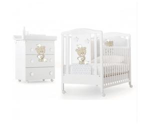 Set Azzurra Design Love Me Bianco Lettino + Cassettiera Fasciatoio + Completo Piumone + Materasso e Cuscino