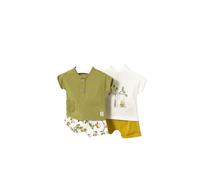 Set Baby Boy - Set Prima Messa 4 Pezzi - Set Neonato - Set Manica Corta Bambino - Maglietta e pantaloncini per neonati da 3 mesi a 18 mesi, Oliva, 6 mesi