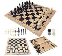 Set Backgammon Intarsiato in Legno, 3 in 1 Scacchi Dama Gioco da Tavola, con Pedine e Accessori, Tabellone 24 CM