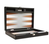 Set Backgammon Premium da 33 cm, formato da viaggio, bordo nero, bianco e punti di rum