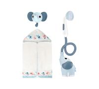 Yookidoo Soffione doccia a forma di elefante, con beccuccio a forma di elefante, controlla il flusso d'acqua da 2 manopole per il massimo divertimento nella vasca o nel lavandino, per neonati (blu