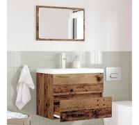 Set Bagno 2 Pezzi Legno Vecchio Rustico vidaXL - Mobiletto Lavandino e Specchio Rettangolare Marrone, Finitura Opaca, Interni, Assemblaggio Richiesto