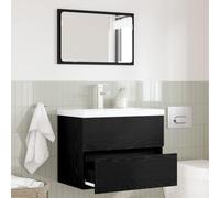 Set Bagno 2 Pezzi vidaXL Mobile Lavabo e Specchio Acrilico in Legno Ingegnerizzato, Design Rettangolare Nero Opaco per Interni, Montaggio Incluso e Assemblaggio Richiesto